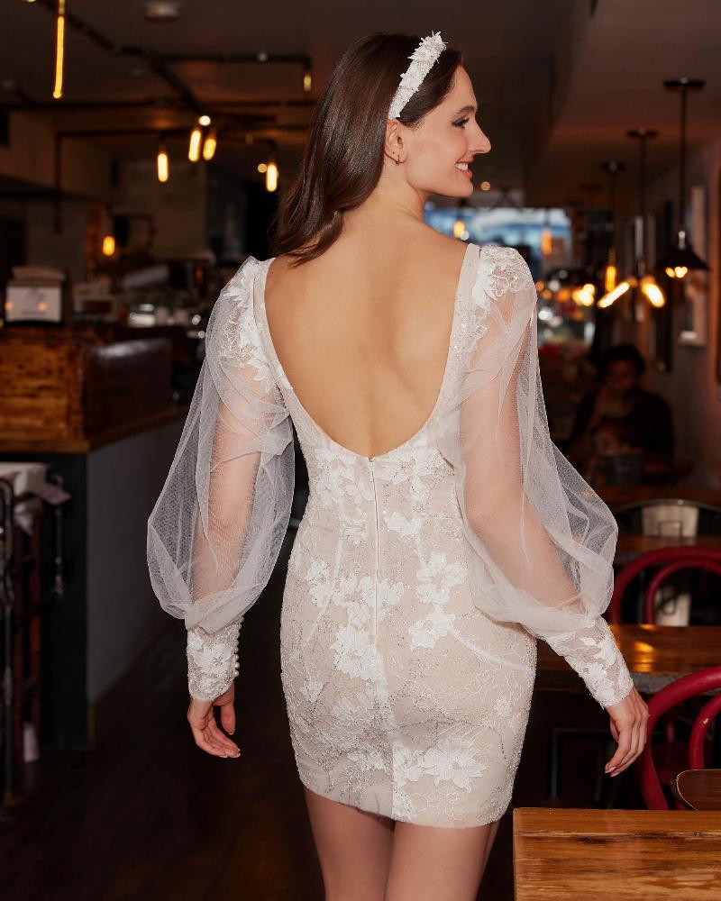Aa2326 lace long sleeve short wedding dress with sheath silhouette2